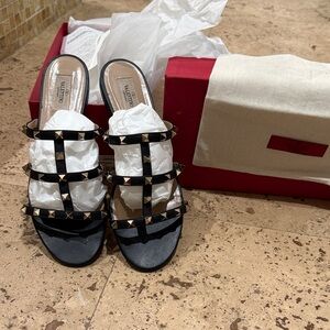 Valentino Black and Gold Studded Sandals
